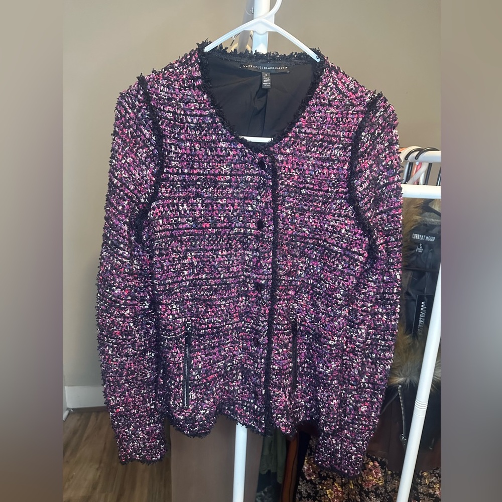 White House Black Market Chic Tweed snap button and zipper Jacket